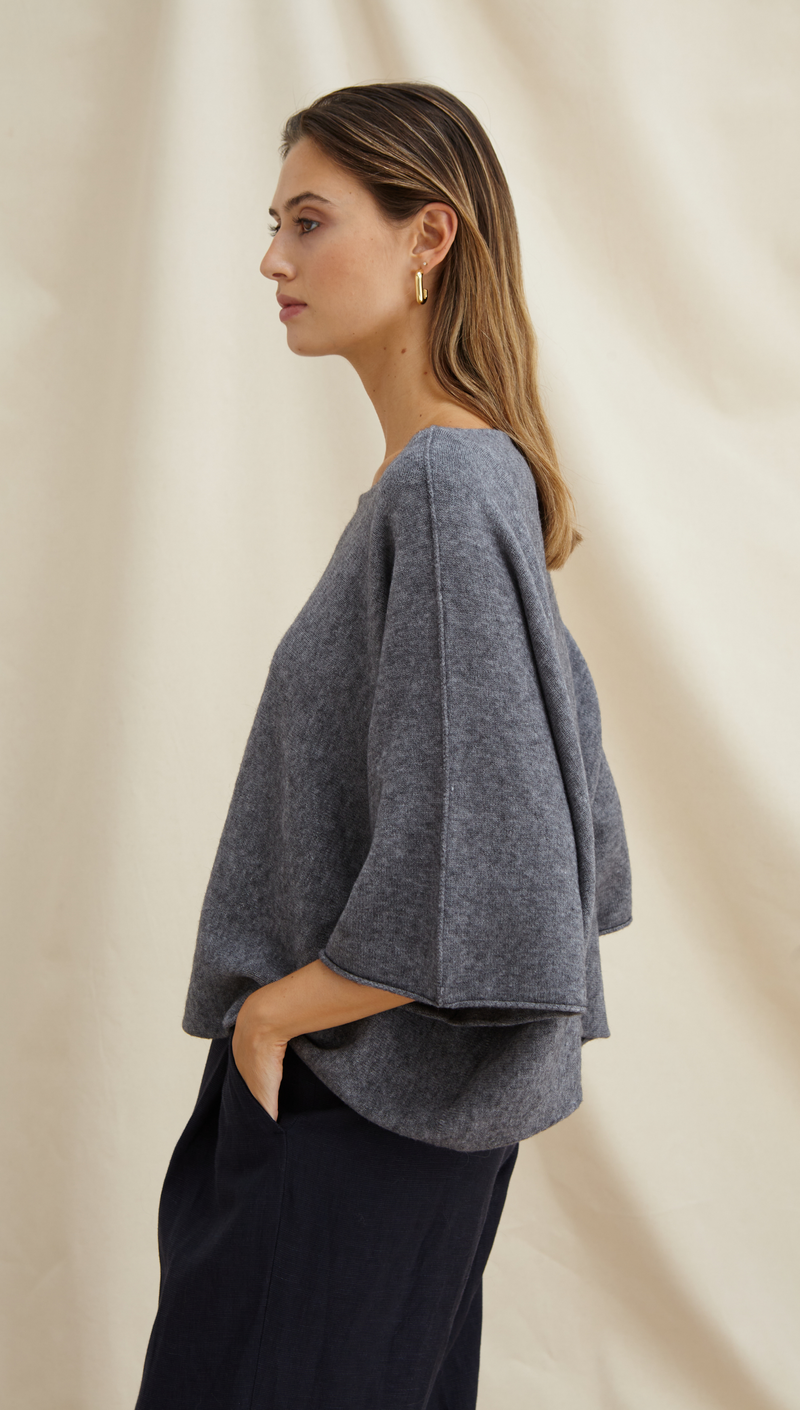 ANA KNITTED TOP - GREY MELANGE