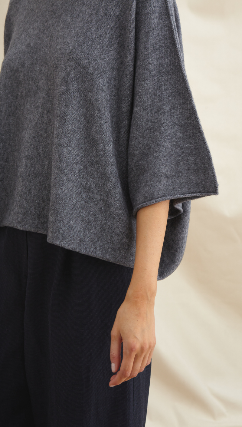 ANA KNITTED TOP - GREY MELANGE