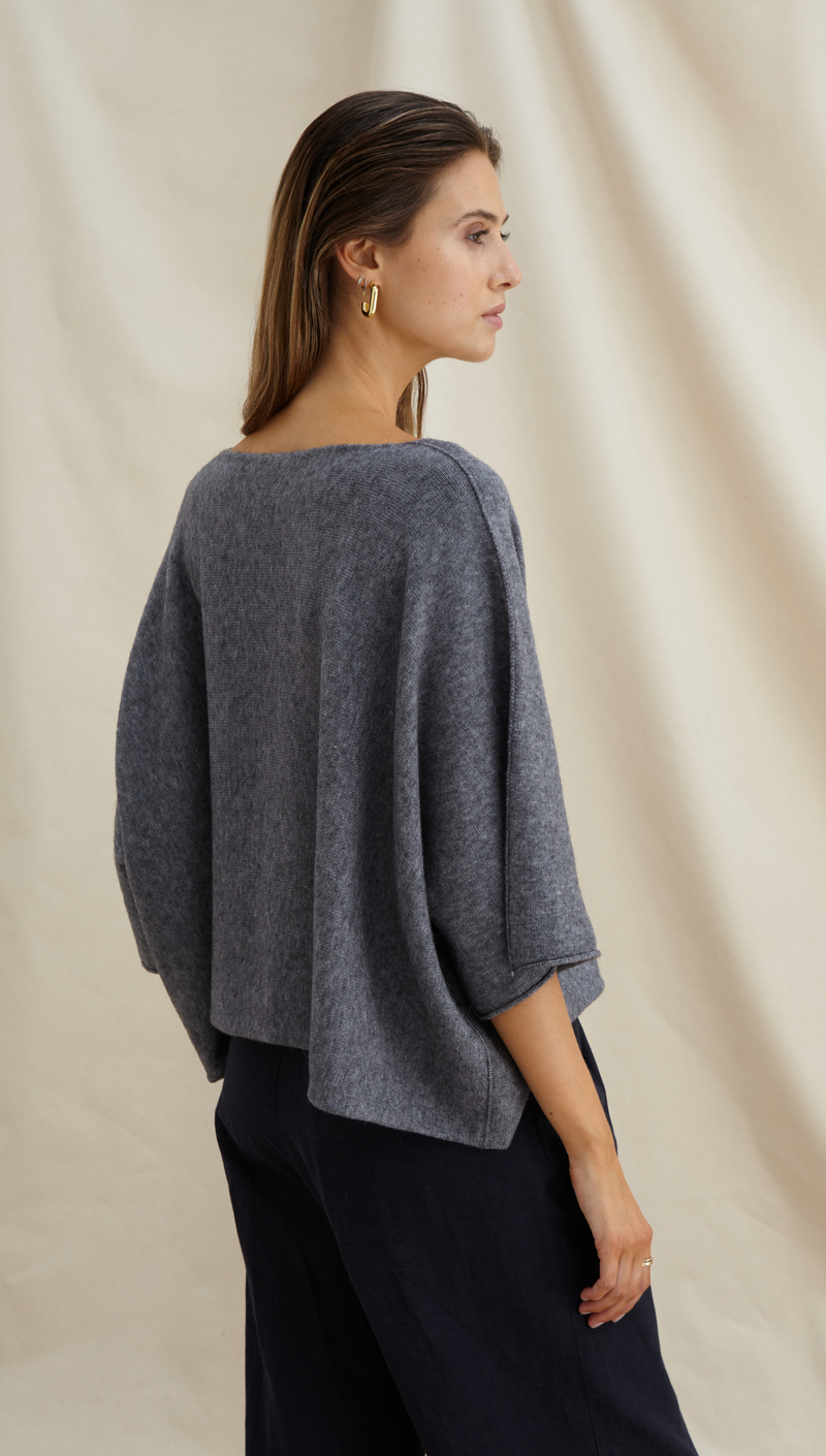 ANA KNITTED TOP - GREY MELANGE
