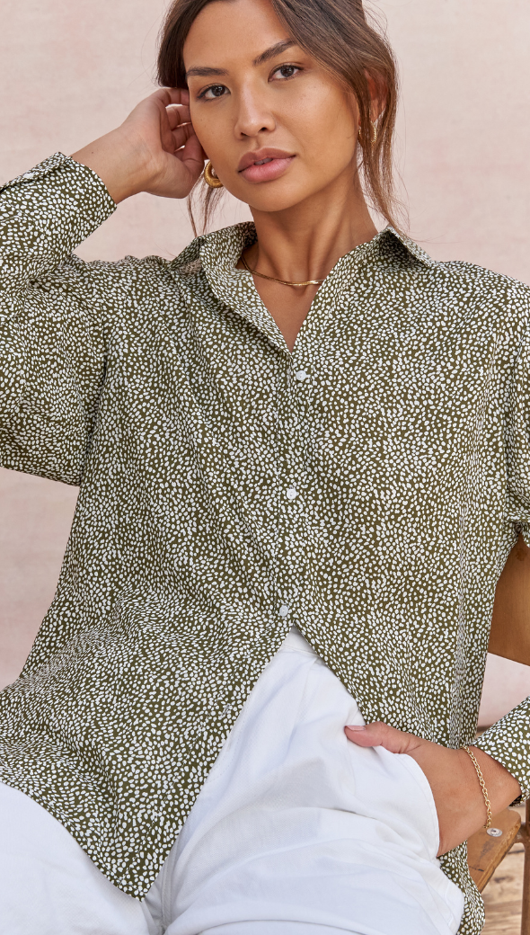Ayla Shirt - Khaki Print