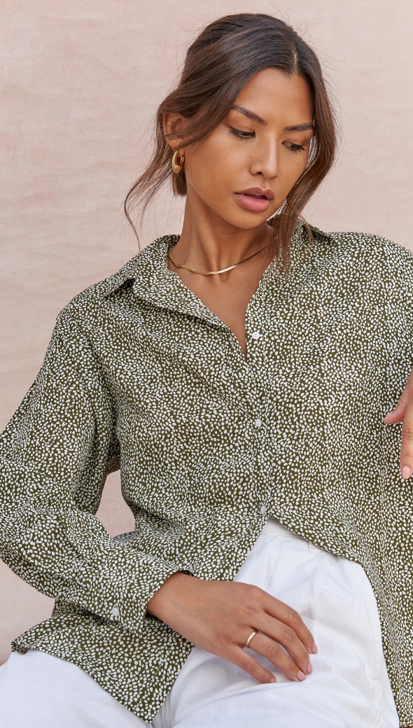 Ayla Shirt - Khaki Print