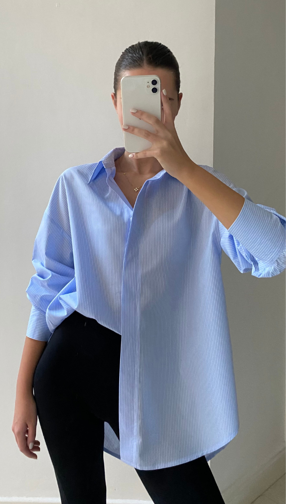 TALIA SHIRT - BLUE WITH WHITE STRIPE