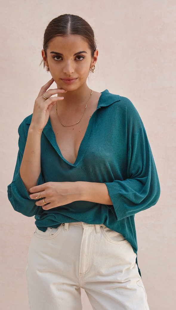 RAMONA KNIT POLO SHIRT - JADE