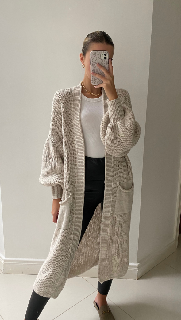 SELMA BELL SLEEVE CARDIGAN - SAND