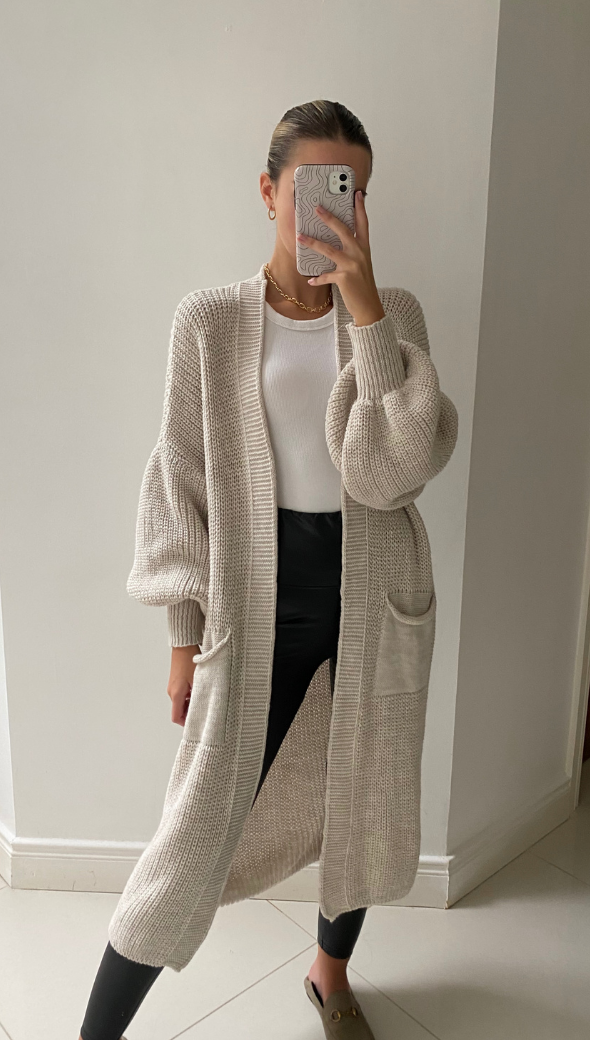 Long beige cardigan deals