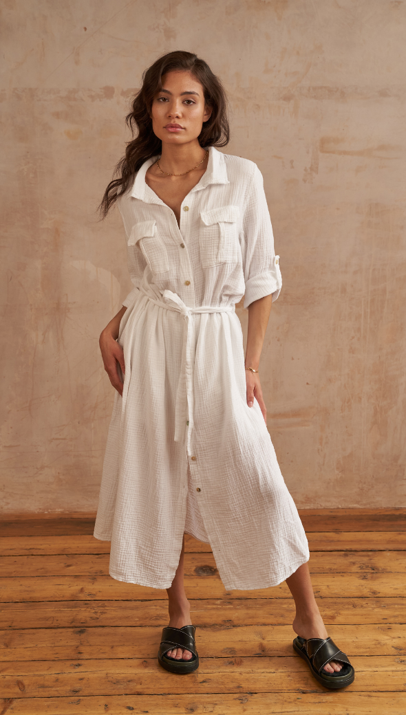Cassis Shirt Dress - White
