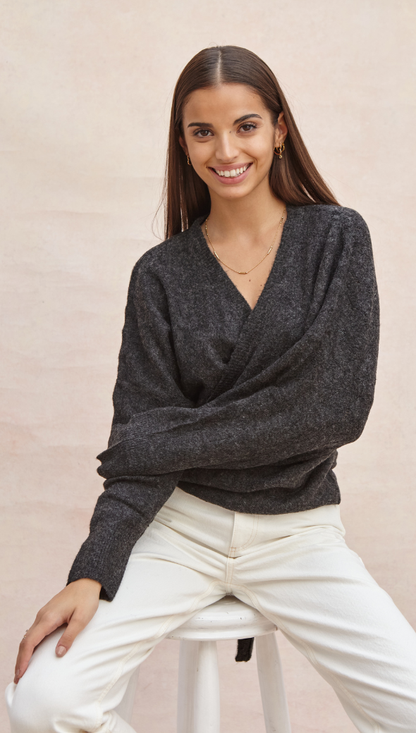 VALERIE CARDIGAN - BLACK MELANGE