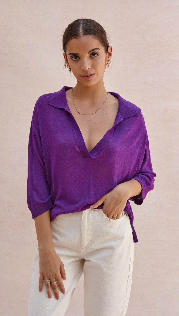 Ramona Knit Polo Shirt - Electric Violet