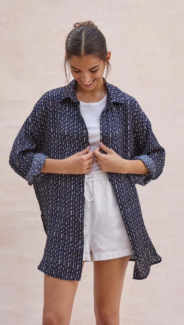 Madeline Printed Shirt - Navy
