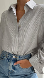 TILA BOYFRIEND SHIRT - GREY STRIPE