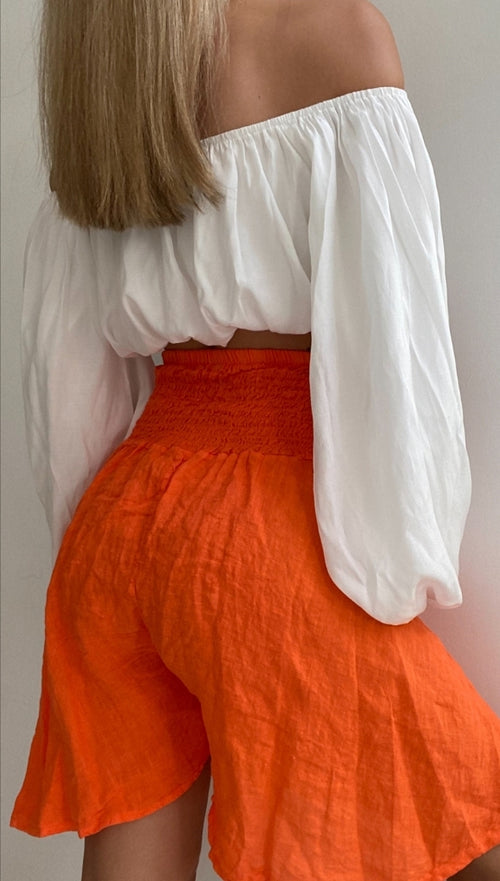 CECILE LINEN SHORTS - TANGERINE