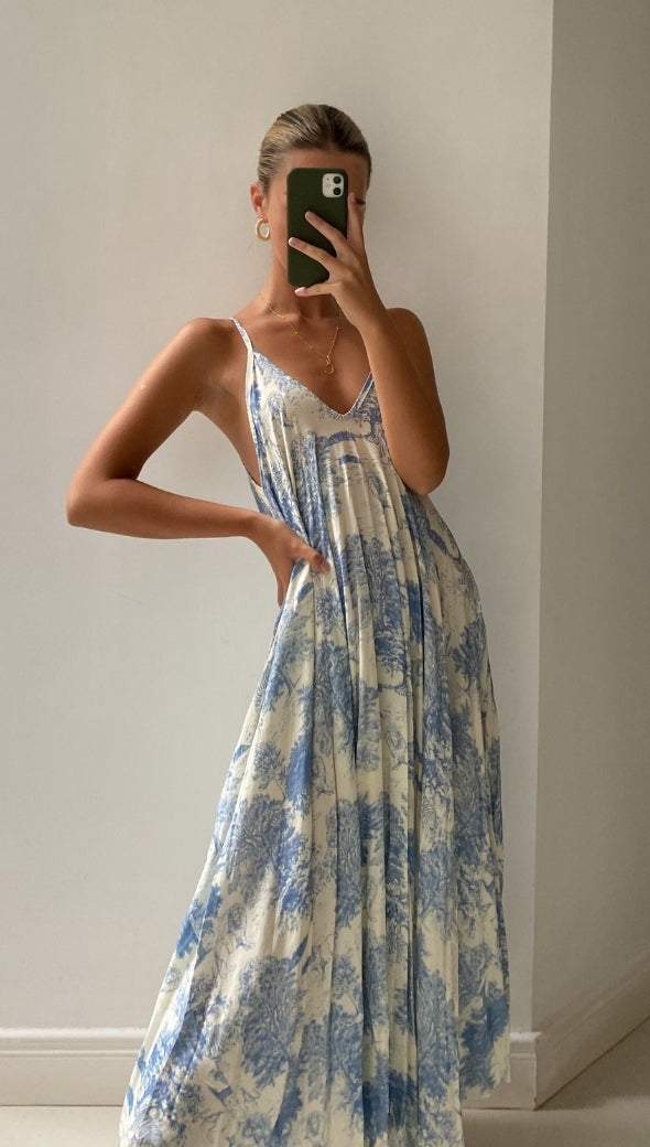 FRENCH TOILE DRESS - BLUE PRINT