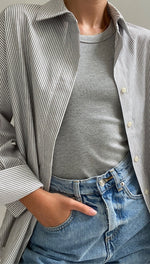 TILA BOYFRIEND SHIRT - GREY STRIPE