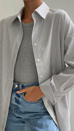 TILA BOYFRIEND SHIRT - GREY STRIPE