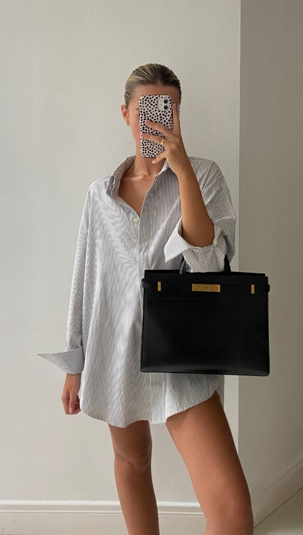 TILA BOYFRIEND SHIRT - GREY STRIPE