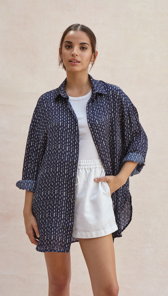 Madeline Printed Shirt - Navy
