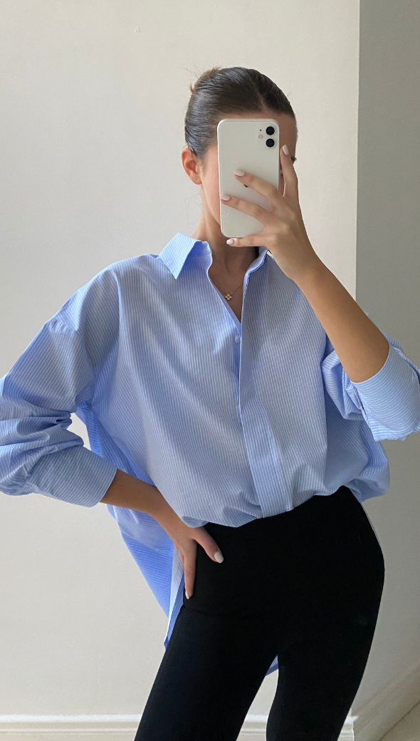 TALIA SHIRT - BLUE WITH WHITE STRIPE