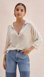 RAMONA KNIT POLO SHIRT - IVORY