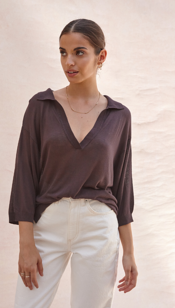 RAMONA KNIT POLO SHIRT - CEDAR