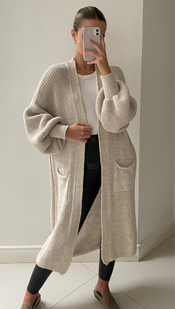 SELMA BELL SLEEVE CARDIGAN - SAND