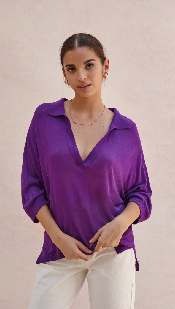 RAMONA KNIT POLO SHIRT - ELECTRIC VIOLET