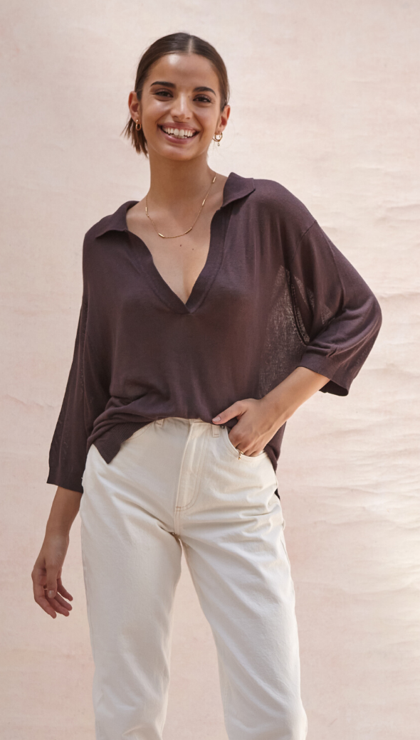 RAMONA KNIT POLO SHIRT - CEDAR