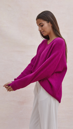MARLIE V-NECK SWEATER - FUCHSIA