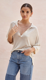 RAMONA KNIT POLO SHIRT - IVORY