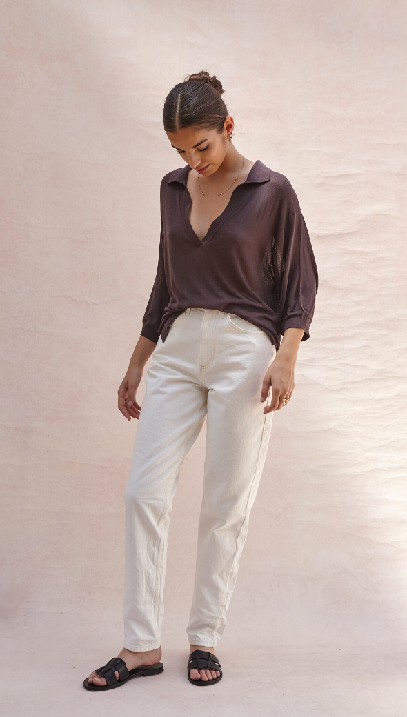 RAMONA KNIT POLO SHIRT - CEDAR