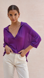 RAMONA KNIT POLO SHIRT - ELECTRIC VIOLET