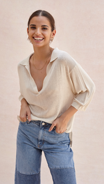 RAMONA KNIT POLO SHIRT - IVORY