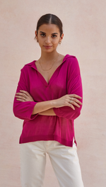 RAMONA KNIT POLO SHIRT - FUCHSIA