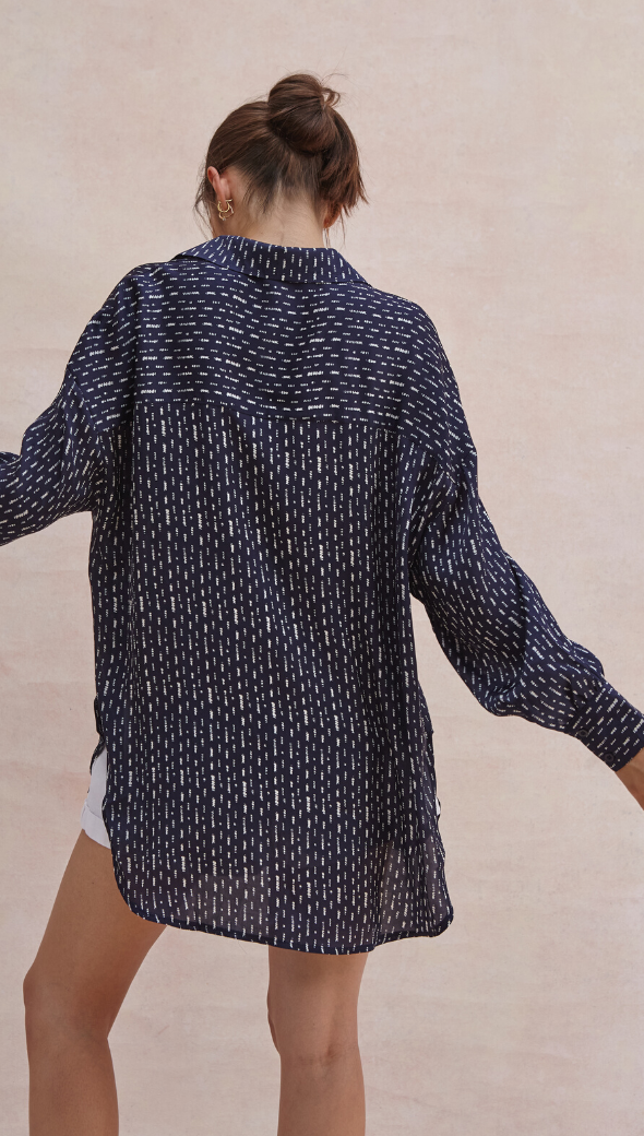 Madeline Printed Shirt - Navy