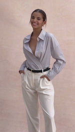 TALIA SHIRT - GREY WITH WHITE STRIPE