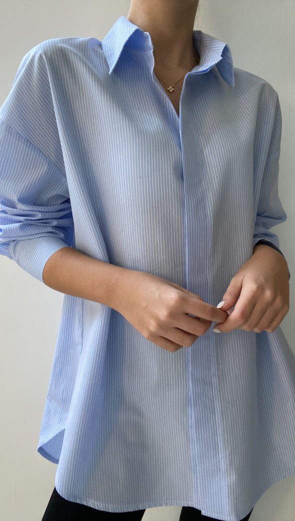 TALIA SHIRT - BLUE WITH WHITE STRIPE