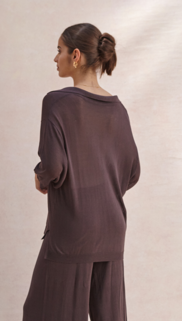 RAMONA KNIT POLO SHIRT - CEDAR