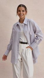 TALIA SHIRT - GREY WITH WHITE STRIPE