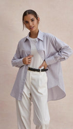 TALIA SHIRT - GREY WITH WHITE STRIPE