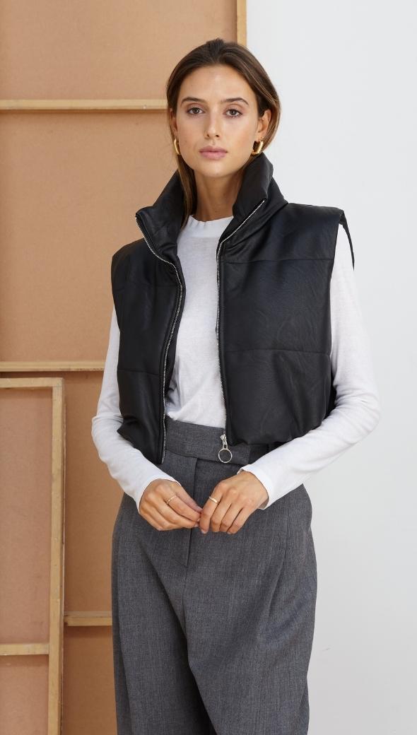 DANICA CROPPED GILET - BLACK