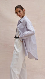 TALIA SHIRT - GREY WITH WHITE STRIPE