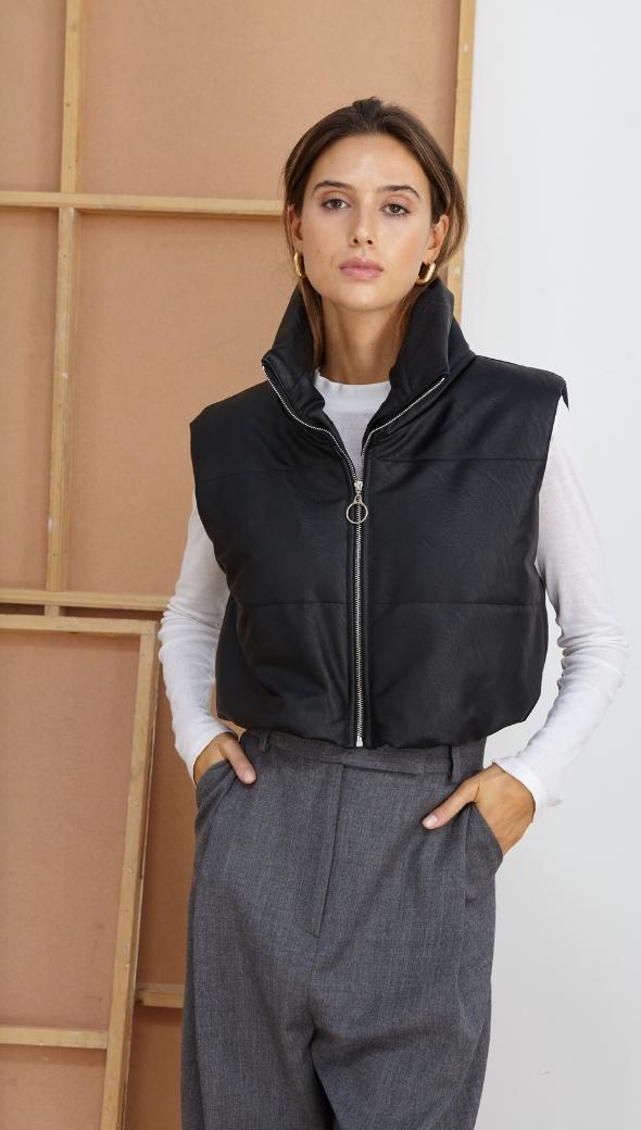 DANICA CROPPED GILET - BLACK