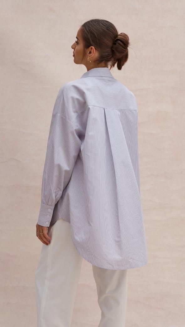 TALIA SHIRT - GREY WITH WHITE STRIPE