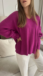 MARLIE V-NECK SWEATER - FUCHSIA