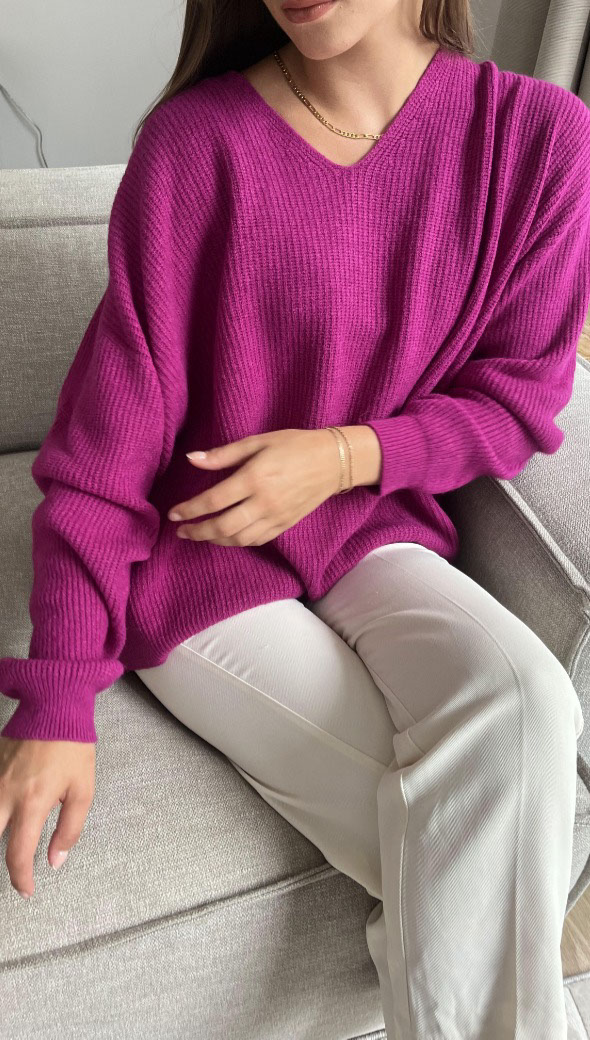 MARLIE V-NECK SWEATER - FUCHSIA