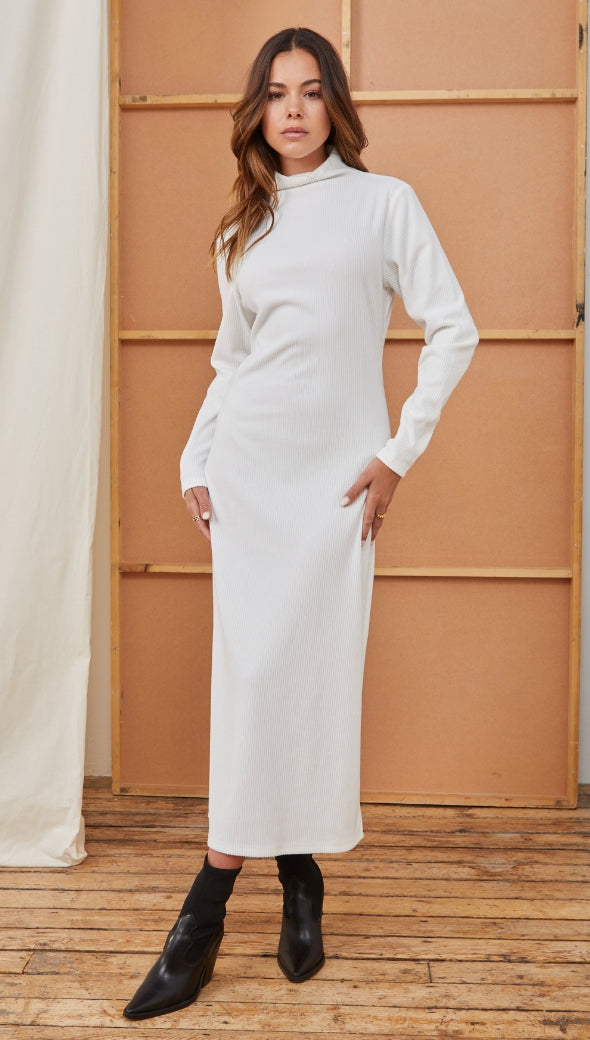 LENI RIBBED DRESS - IVORY