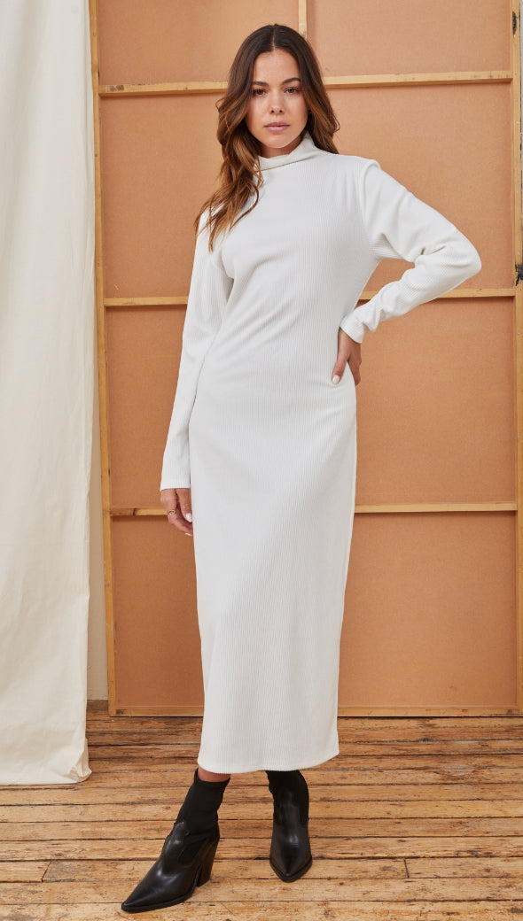 LENI RIBBED DRESS - IVORY