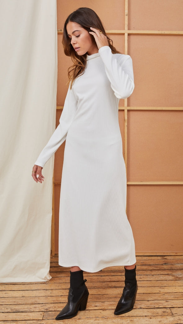 LENI RIBBED DRESS - IVORY