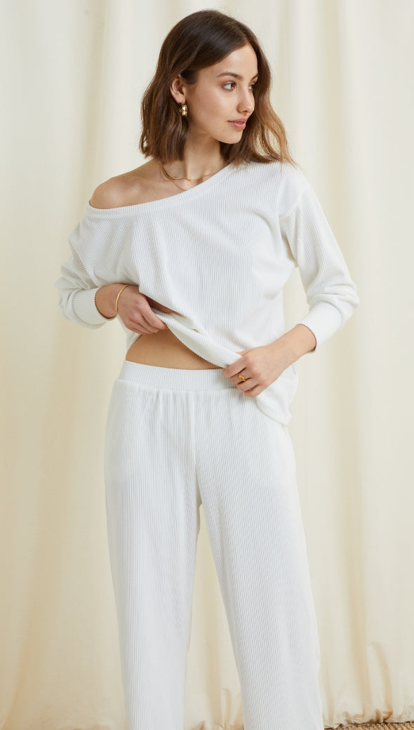 LEONA RIBBED TROUSERS - IVORY