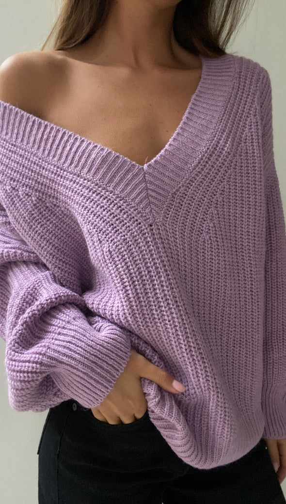PETRA V-NECK SWEATER - LILAC