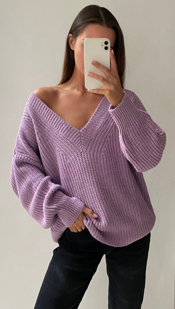 PETRA V-NECK SWEATER - LILAC
